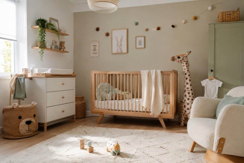 belle chambre de bébé aménagée dans des tons pastel