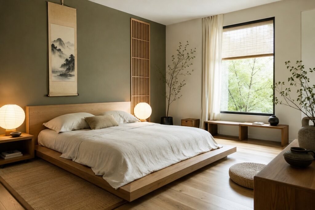 belle chambre zen décorée dans un style asiatique