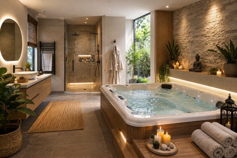 salle de bain zen avec jacuzzi