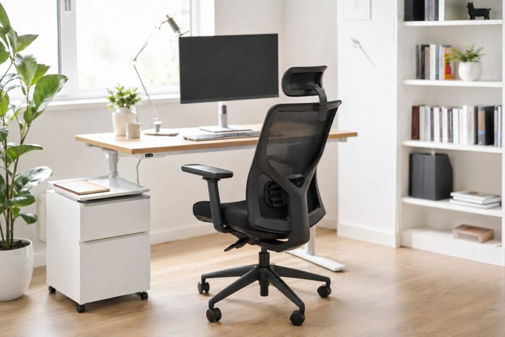 bureau design avec une chaise ergonomique dans un coin de la maison