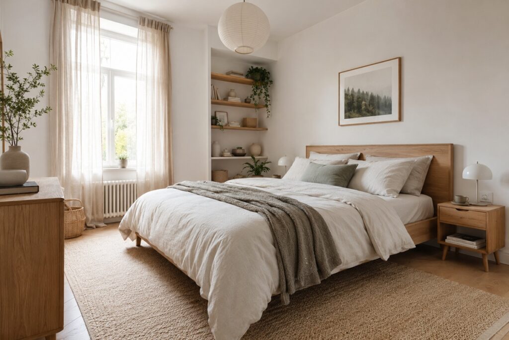 chambre scandinave élégante et lumineuse
