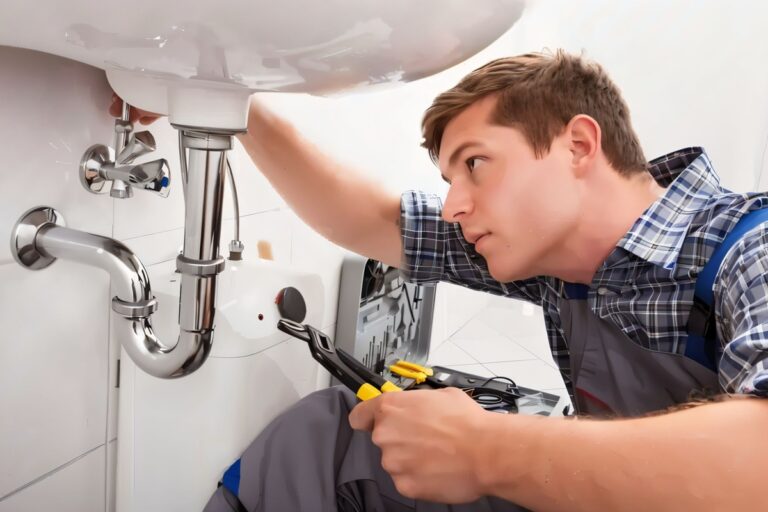 plombier professionnel travaillant sous un évier