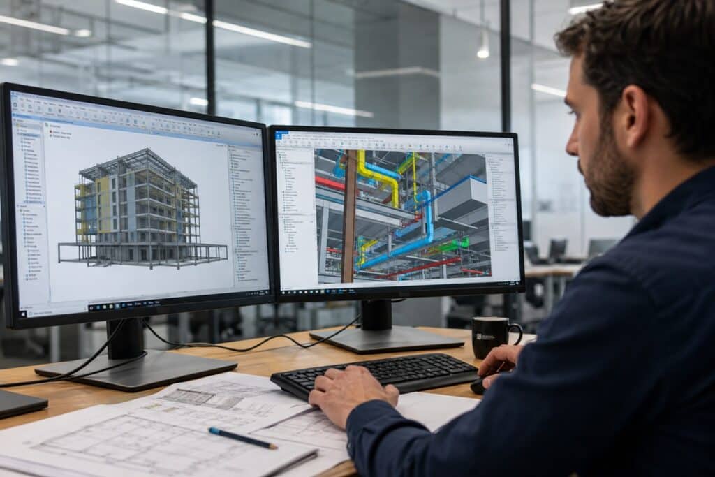 Ingénieur concentré sur sa maquette BIM
