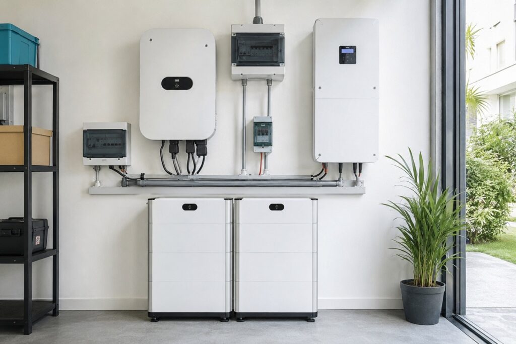 Installation électrique solaire moderne dans un garage