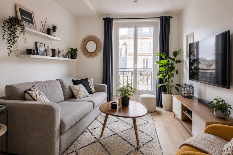 salon chaleureux aménagé dans un petit espace
