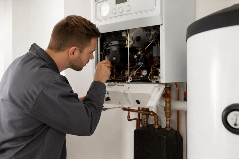 professionnel qui entretient un système de chauffage