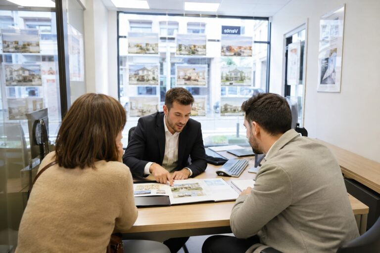 couple avec un agent immobilier au bureau