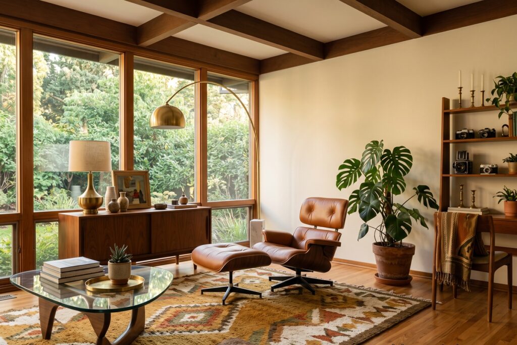intérieur décoré dans le style mid century