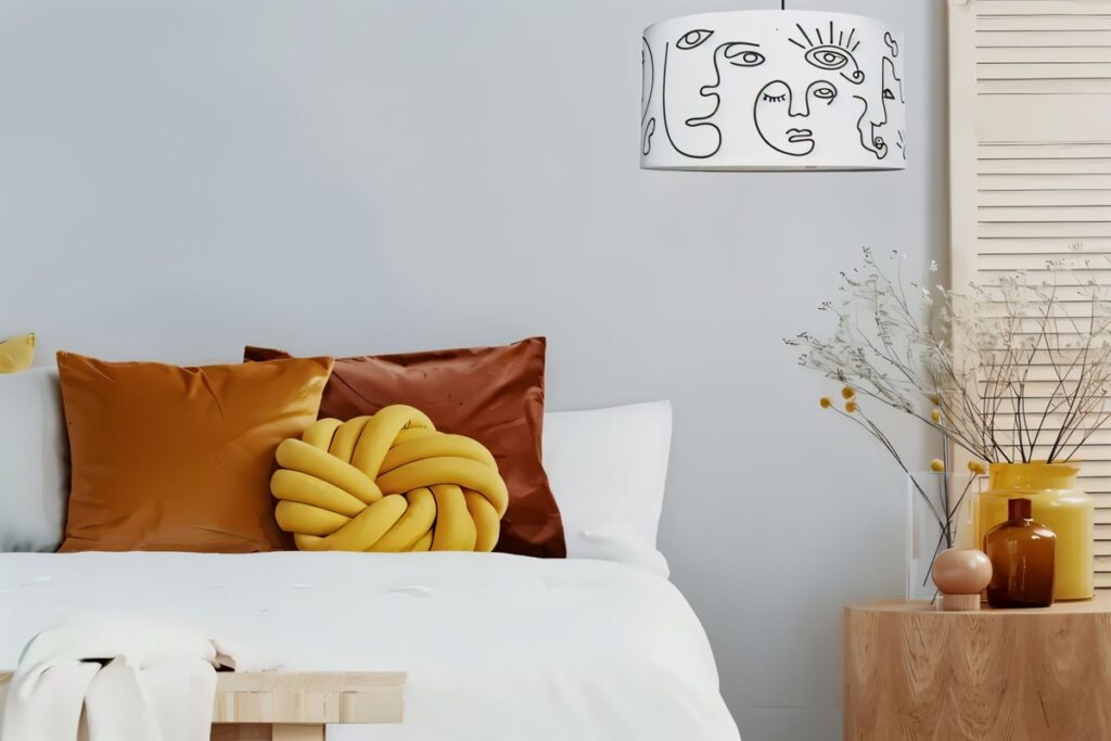 chambre élégante avec un lustre style Picasso