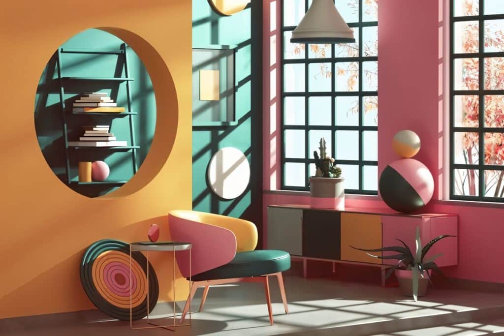 intérieur de style abstrait avec des couleurs vives
