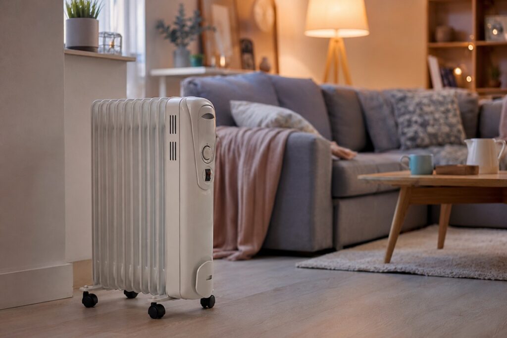 radiateur mobile dans un salon cosy