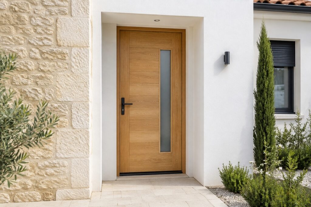Élégante porte d’entrée en chêne sur-mesure