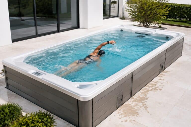 Nageuse à contre-courant dans un spa