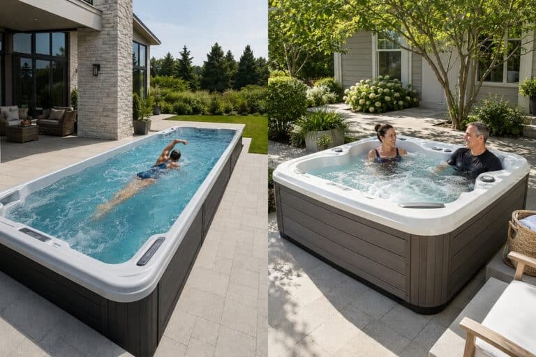 spa de nage d'un côté et spa de détente de l'autre