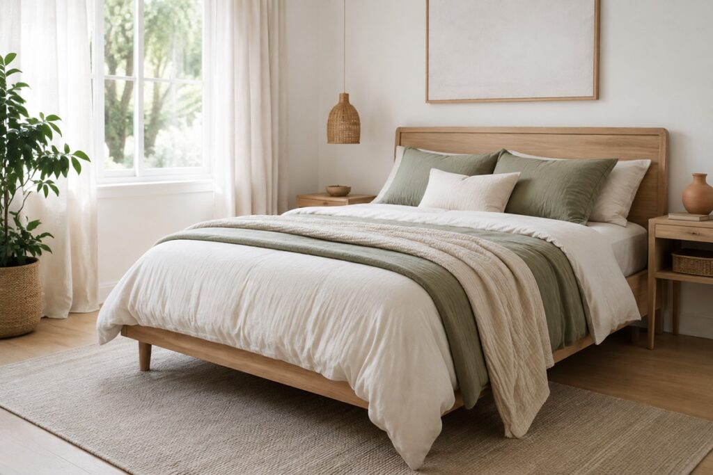 Chambre cocooning lumineuse aux tons naturels