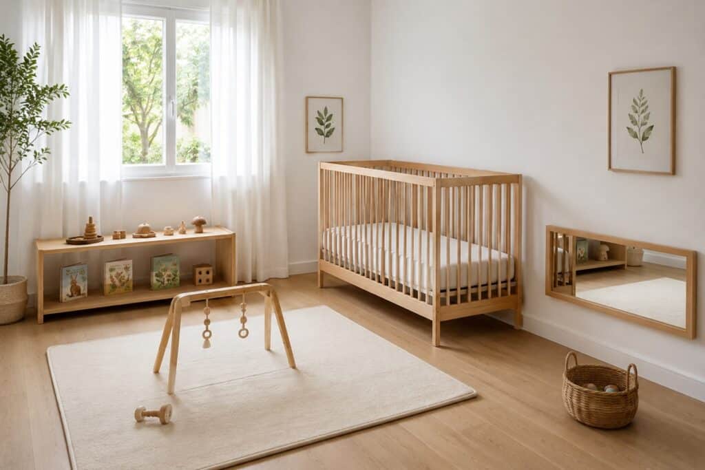 Chambre de bébé Montessori lumineuse