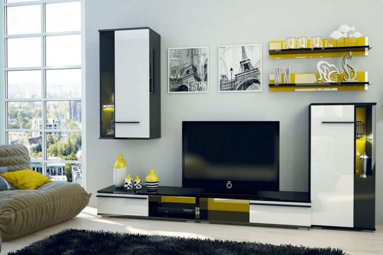 salon contemporain avec joli meuble TV