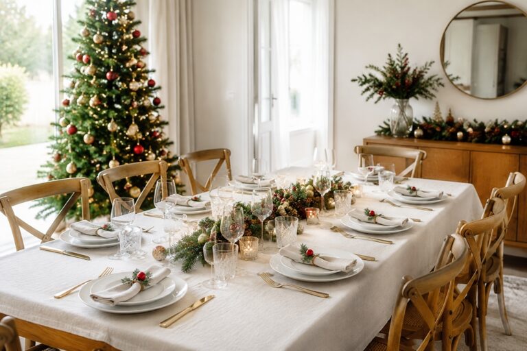 Une table de Noël élégante et lumineuse
