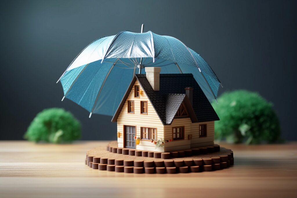 maison miniature protégée par un petit parapluie