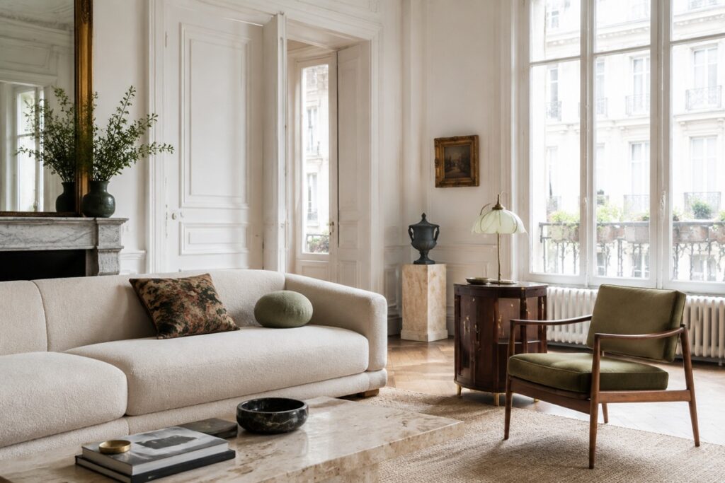 Salon contemporain aux influences historiques