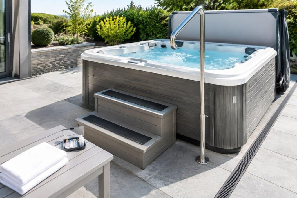 Spa extérieur sécurisé sur terrasse moderne