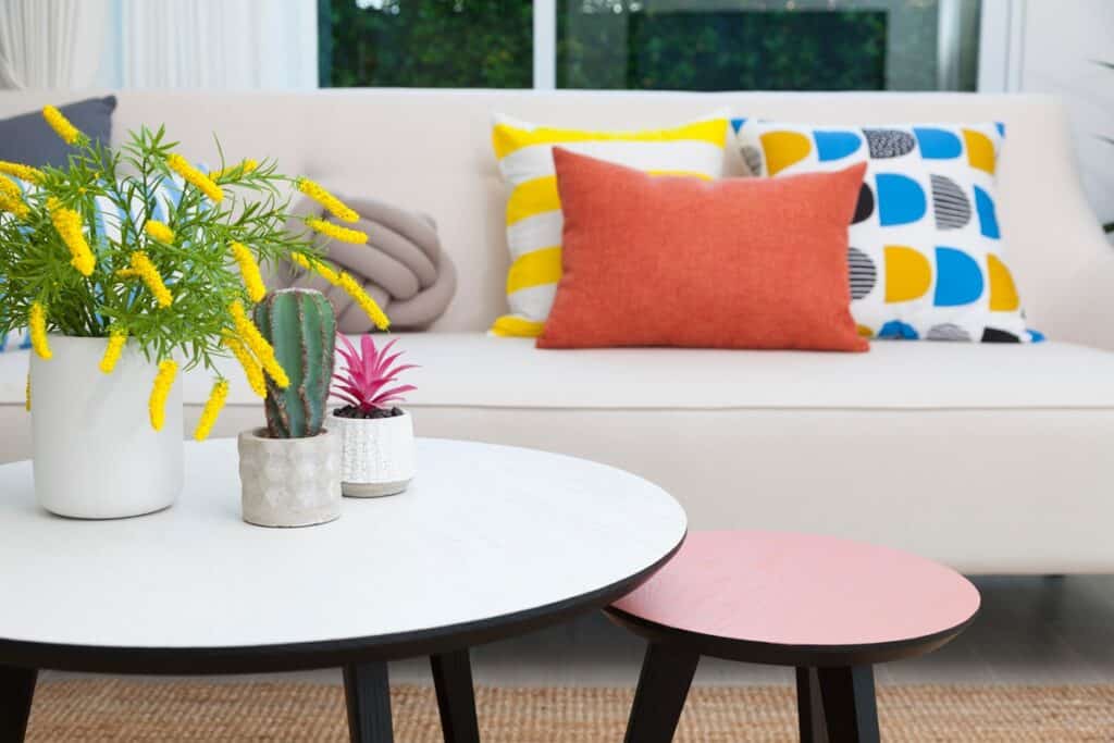 coussins colorés salon
