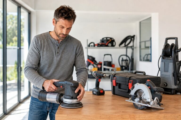 homme dans une boutique de location de matériel de bricolage
