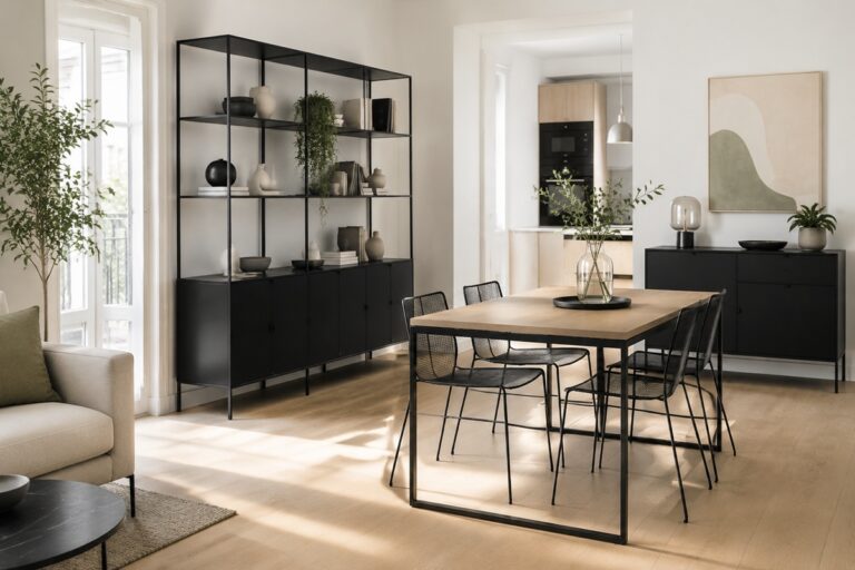 Mobilier métal élégant et fonctionnel dans une salle à manger