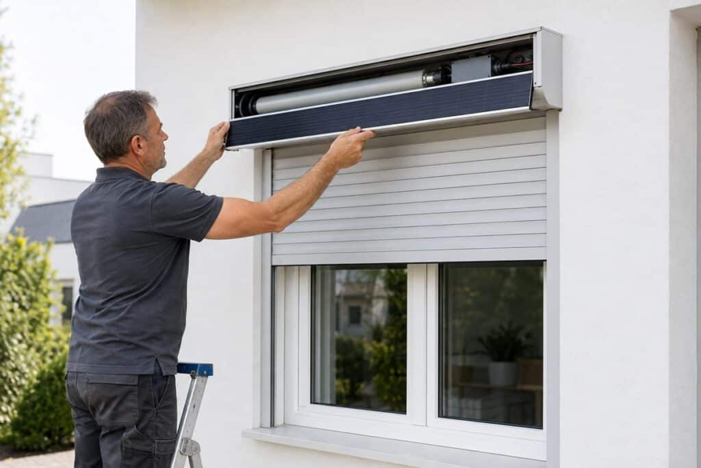 professionnel transforme un volet roulant en solaire