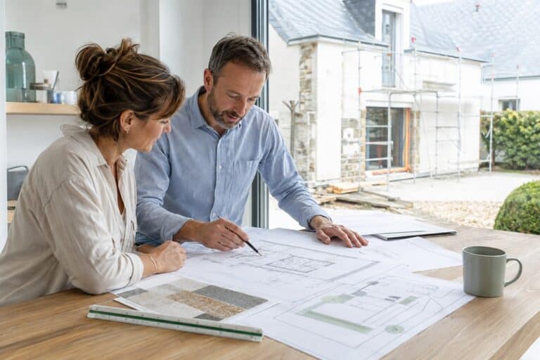 un homme et une femme préparer une déclaration de travaux
