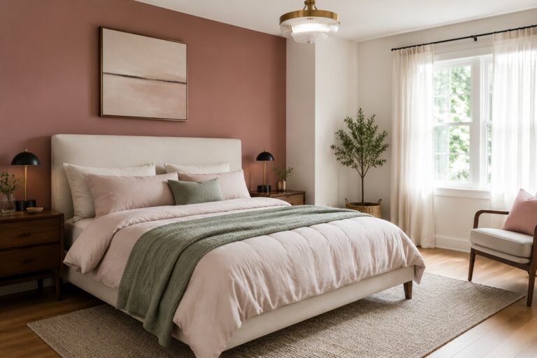 Chambre rose poudré, élégance naturelle