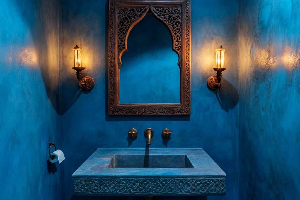 salle de bain bleue en tadelakt