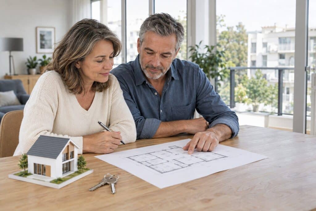 Couple préparant un projet immobilier