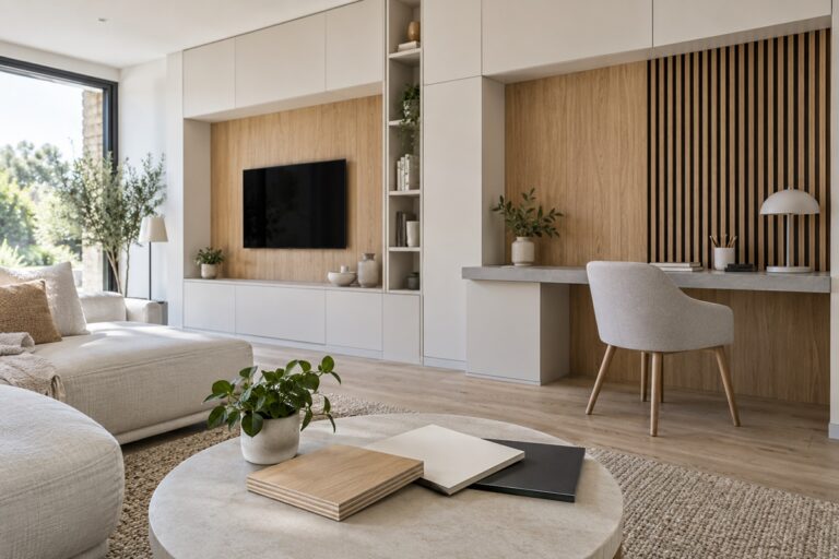 Salon contemporain aux panneaux techniques