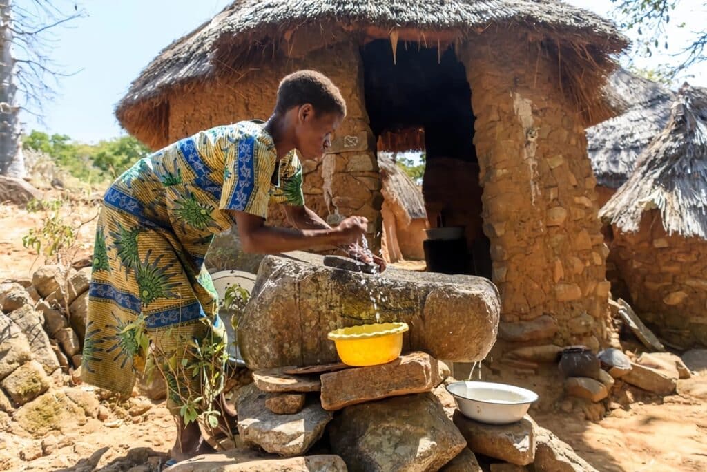 femme kabyès devant sa maison