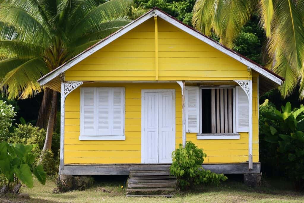 maison jaune en Dominique