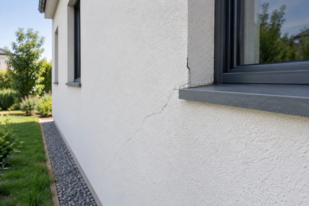 Fissure sur la façade d'une maison neuve