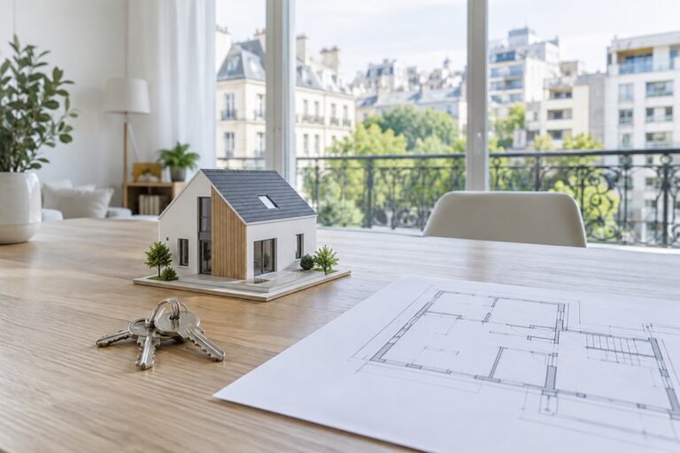 Clés, maquette et plan immobilier