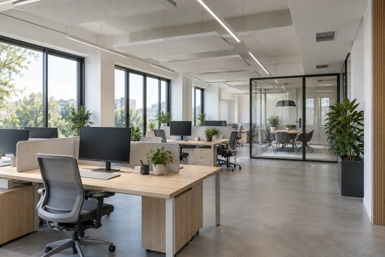 open space lumineux avec des bureaux