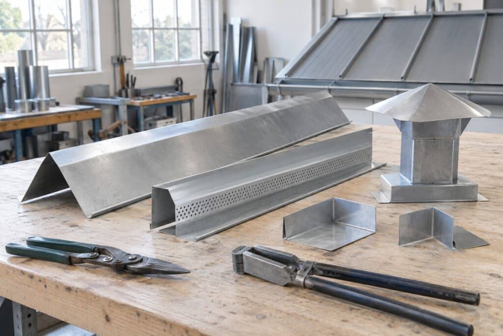 Accessoires de toiture en zinc à l’atelier