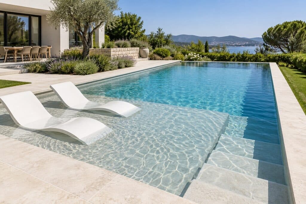 Piscine contemporaine à plage immergée