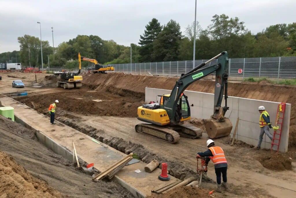 chantier de terrassement avec une benne et pelleteuse