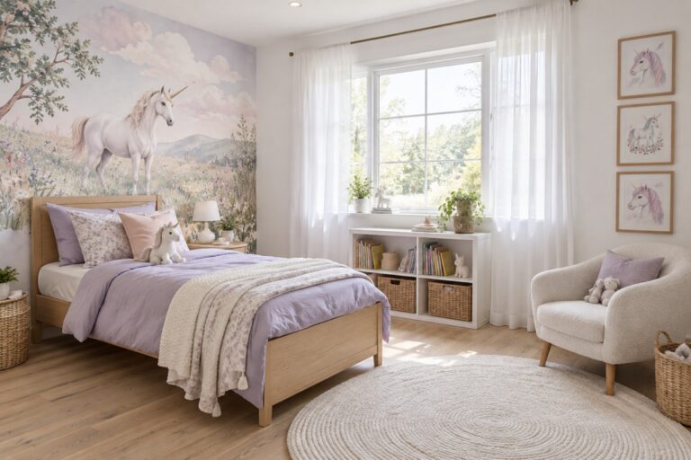 Chambre d’enfant licorne, lumineuse et apaisante