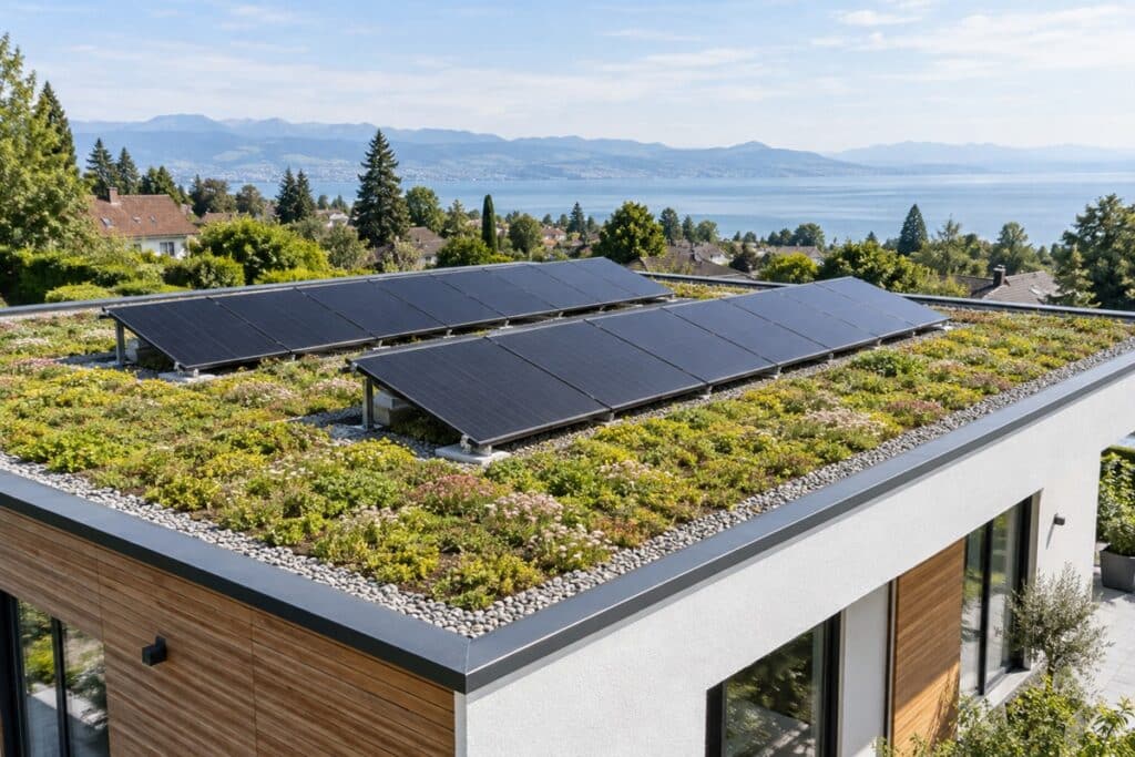 Toiture écologique végétalisée et solaire à Nyon
