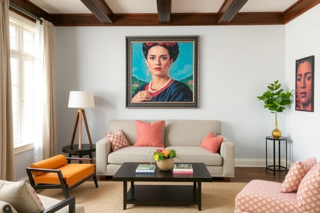 salon avec tableau de Frida Kahlo