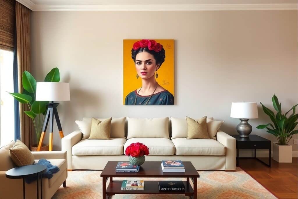 salon avec tableau de Frida Kahlo
