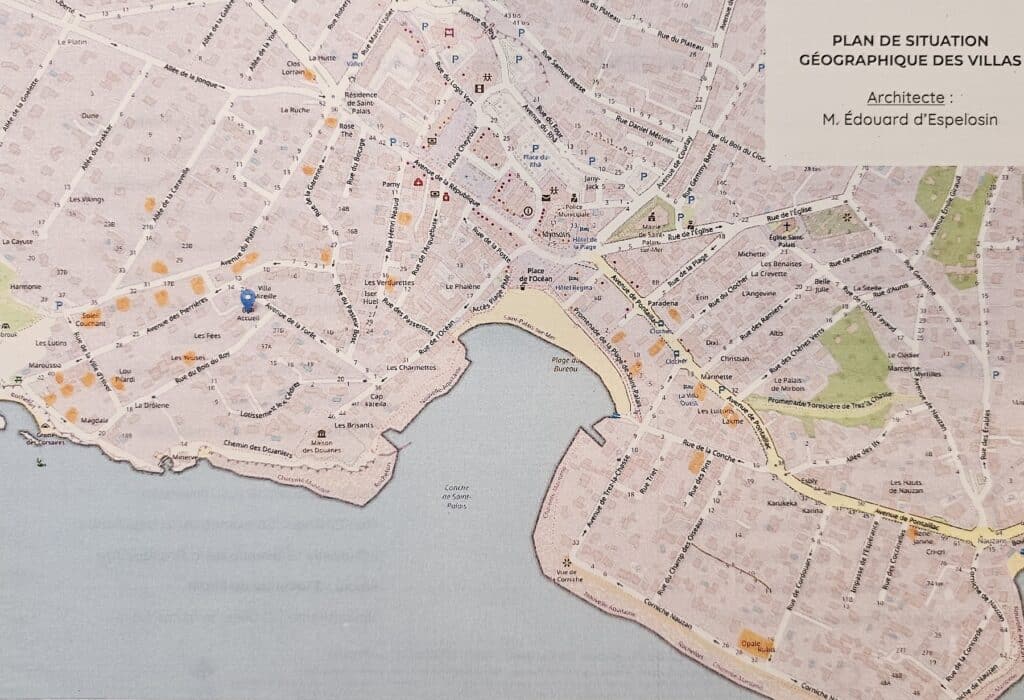 carte des villas d'Edouard d'Espelosin à saint palais