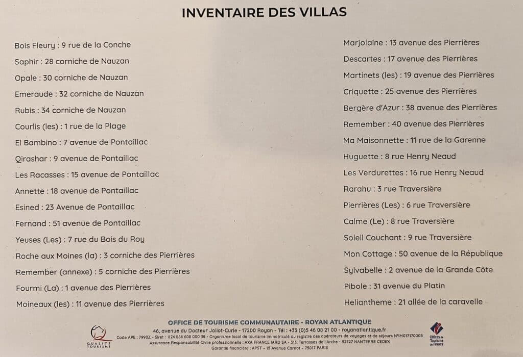 inventaire des villas d'Edouard d'Espelosin à saint palais