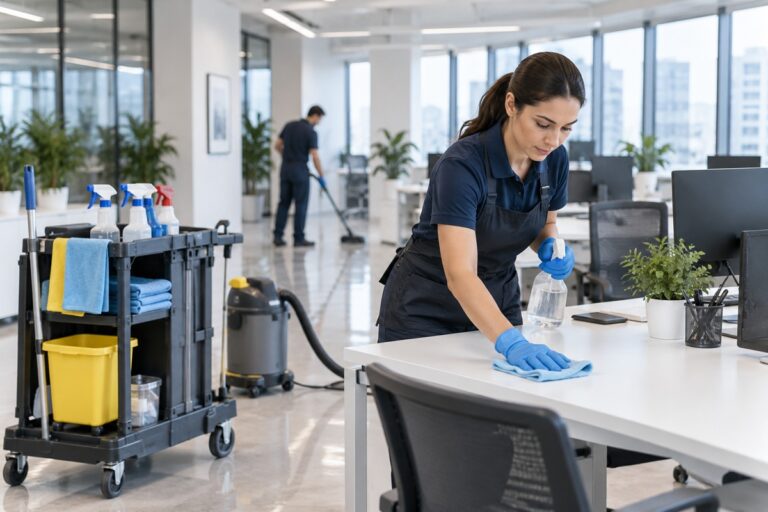 Nettoyage professionnel dans un bureau moderne