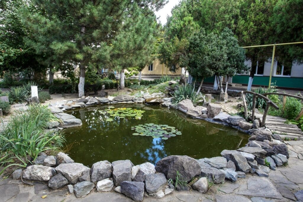 beau bassin de jardin en pierre
